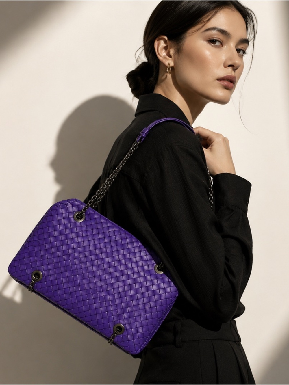 Bottega Veneta Intrecciato Chain Shoulder Bag | Purple Woven Leather-rare, w/COA